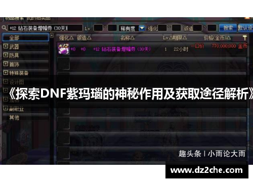 《探索DNF紫玛瑙的神秘作用及获取途径解析》